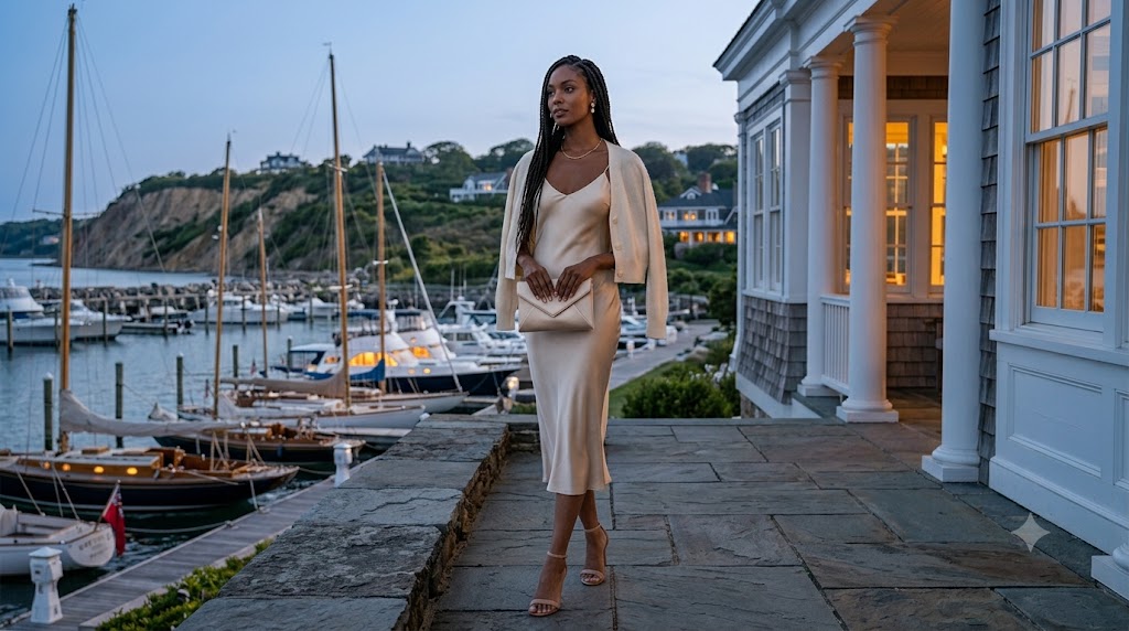 Champagne Satin Slip Dress & Cardigan